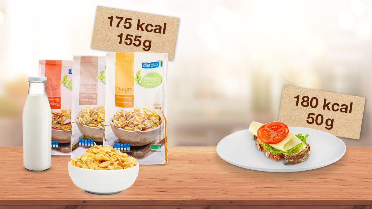 Comparaison calorique entre les céréales dietplus et une tartine au fromage